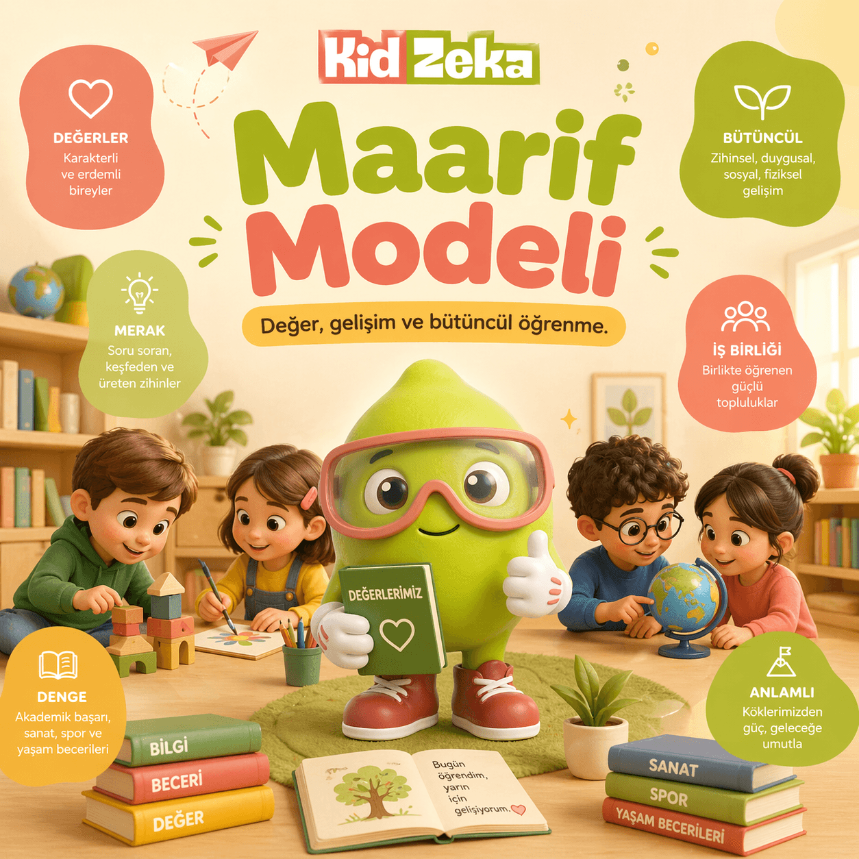 Rehberli öğrenme temalı KidZeka Maarif modeli